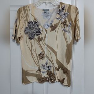 Lou Lou Beige Brown Floral Top